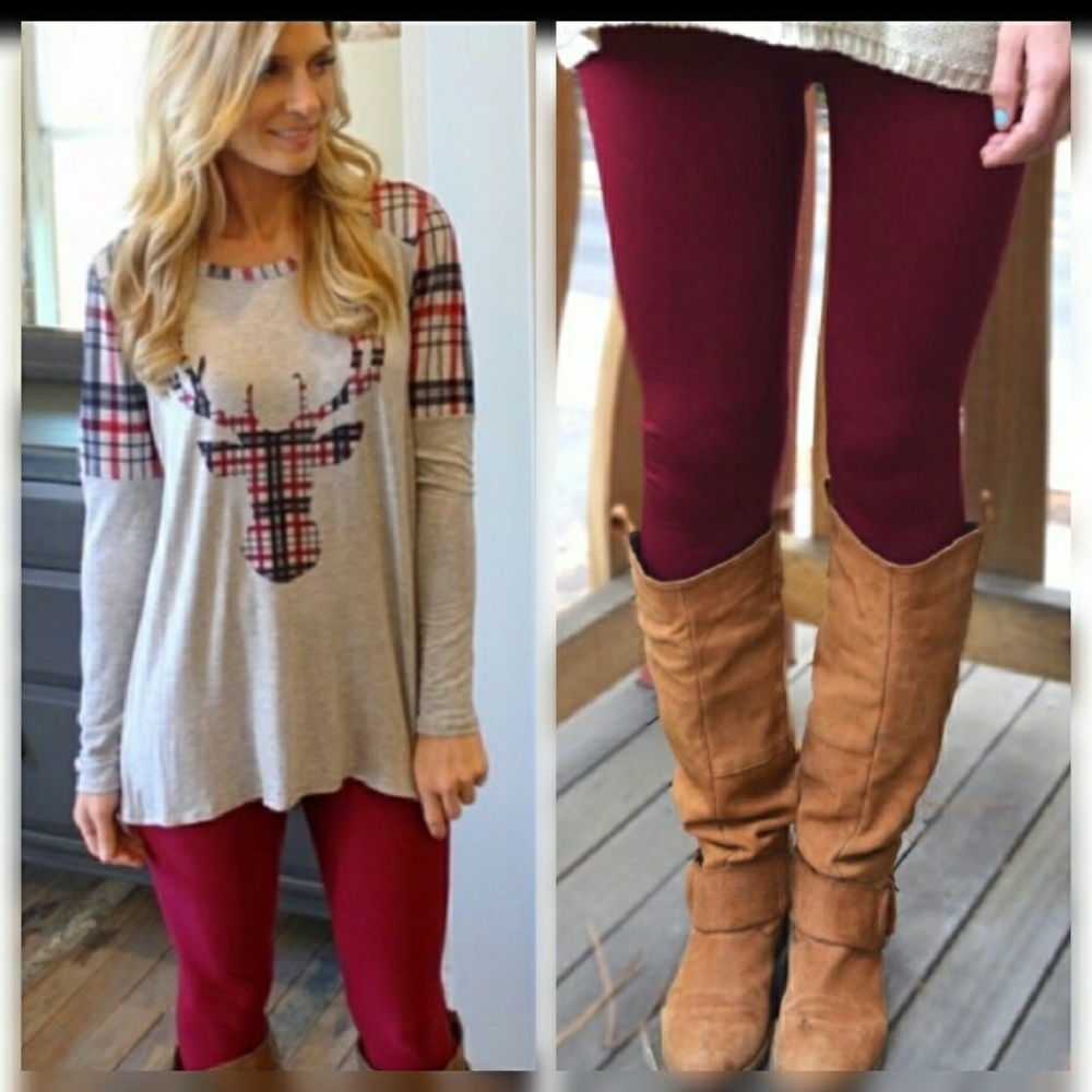 Burgundy fleece leggings