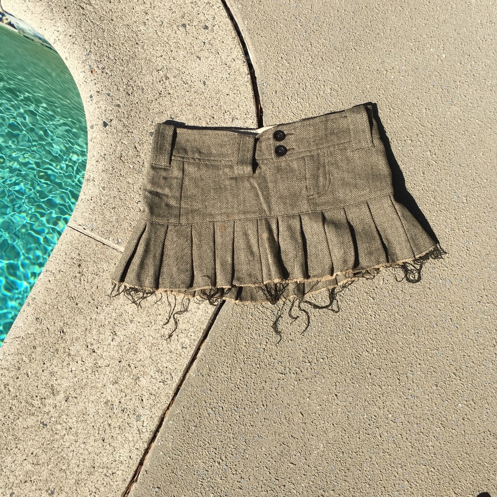Brown Tweed Abercrombie Pleated Mini Skirt