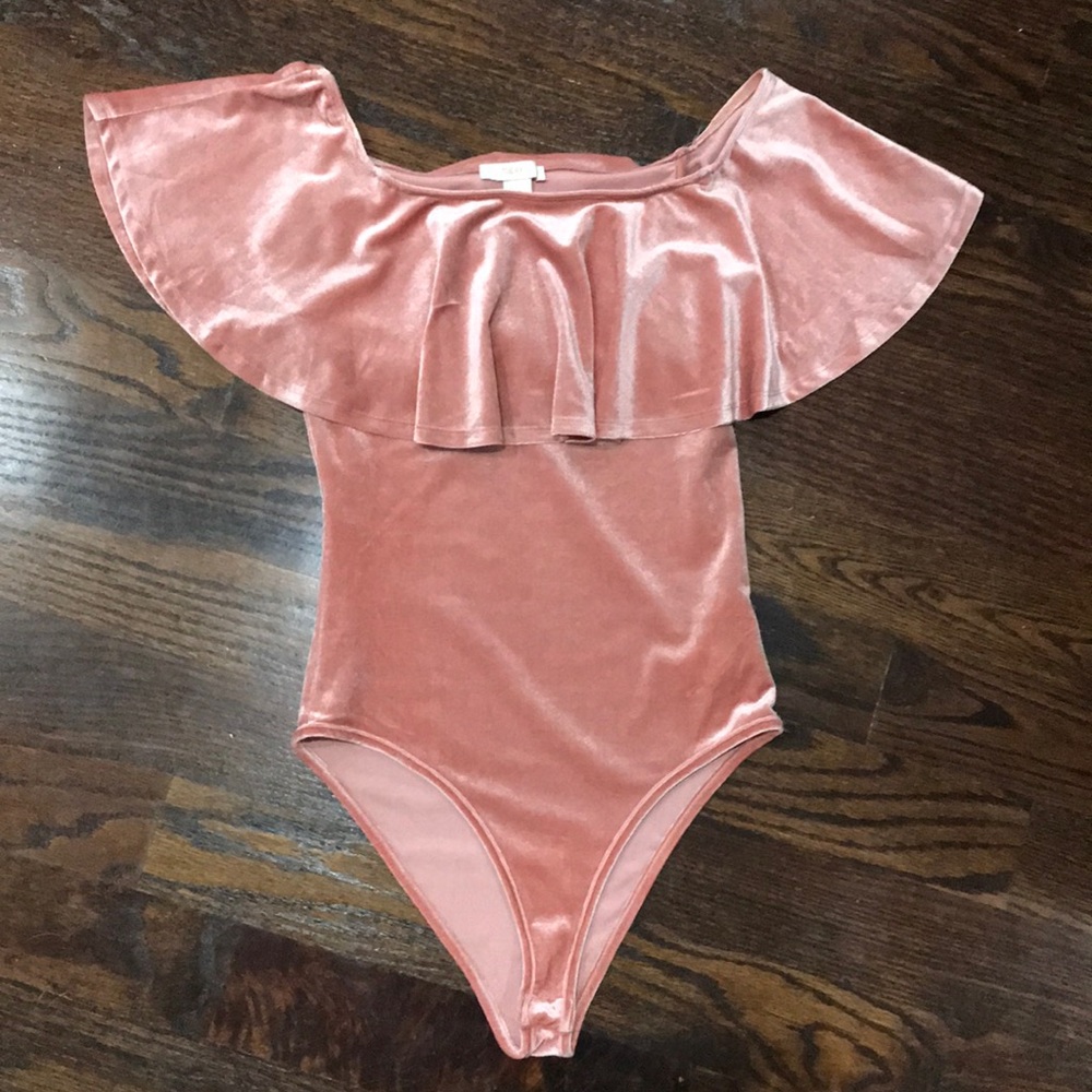 Dusty rose, velvet, off the shoulder body suit
