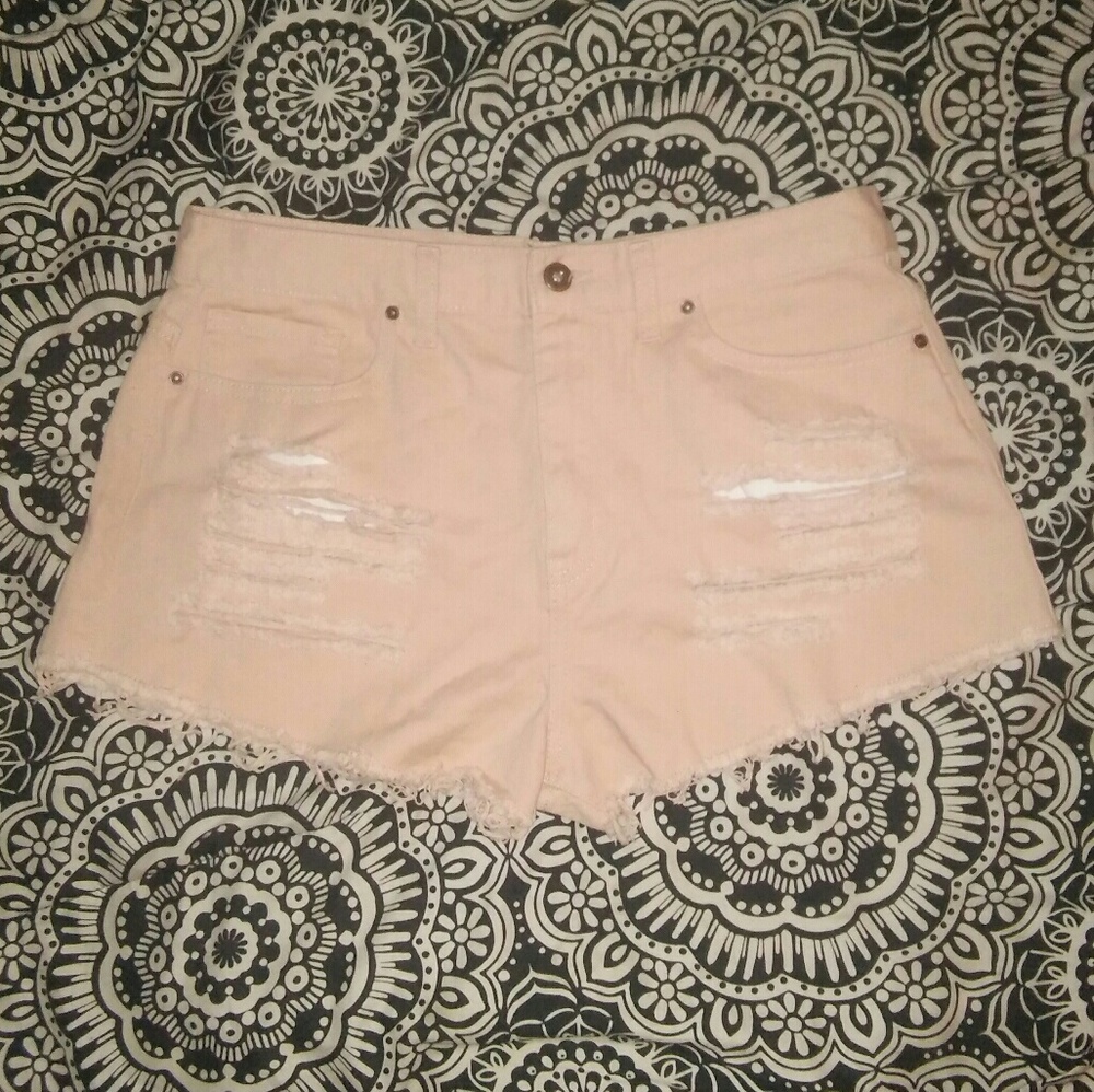 Peach Forever 21 Distressed Jean Shorts