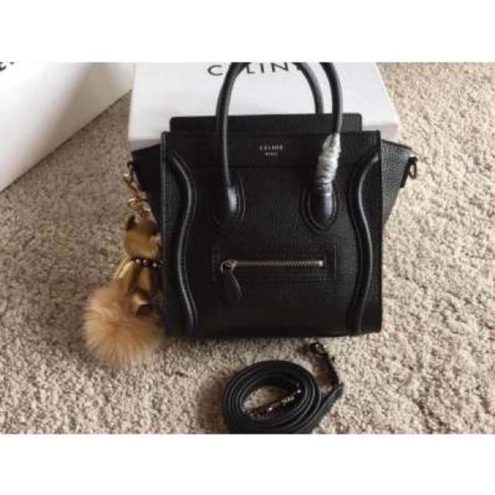 Celine luggage nano black grain silver hardware