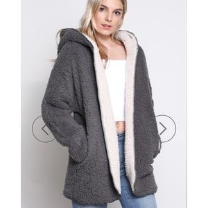 grey plush sherpa jacket