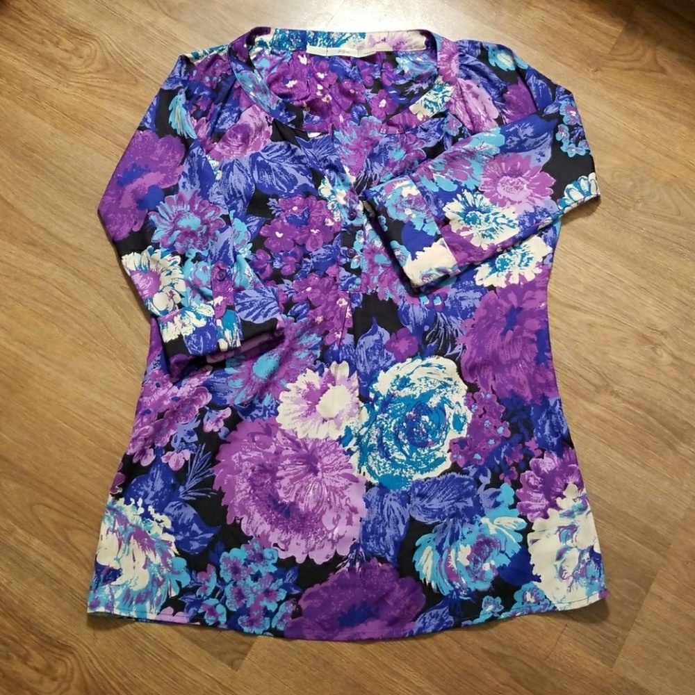 Gibson Multicolor Blouse Size Large 3/4 Sleeve