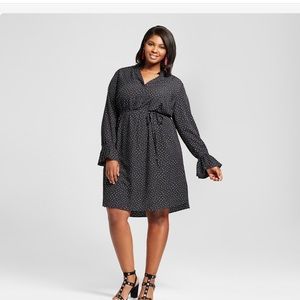 Black and white polka dot flutter sleeve dress