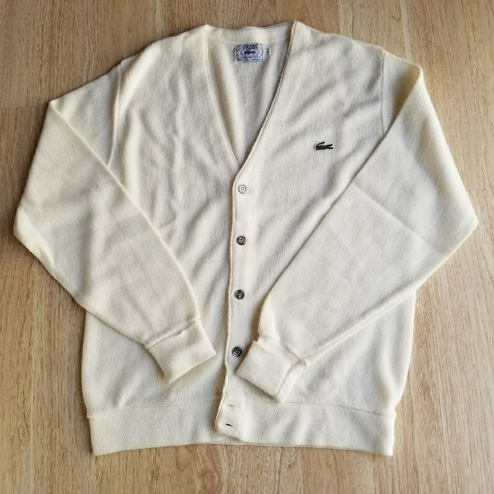 Vintage Izod Lacoste Fuzzy Knit Cardigan Sz Large
