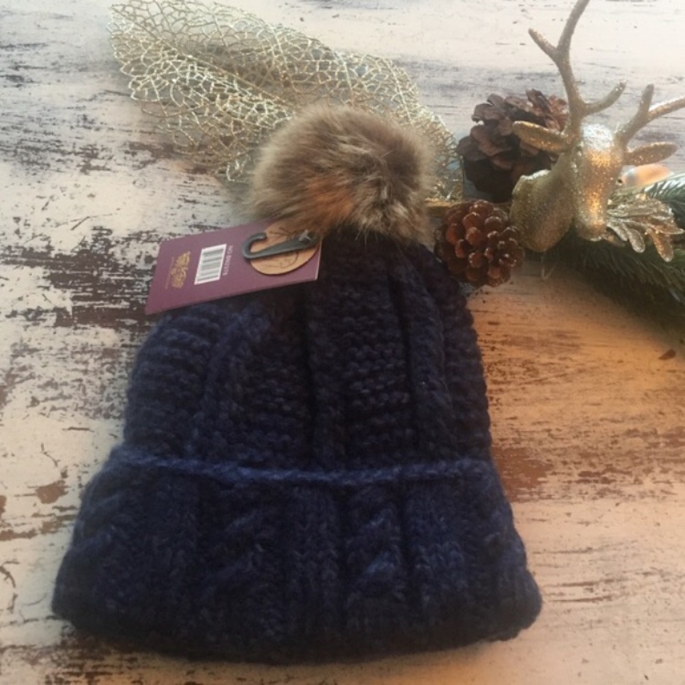 Pom Pom Blue Beanie Hat