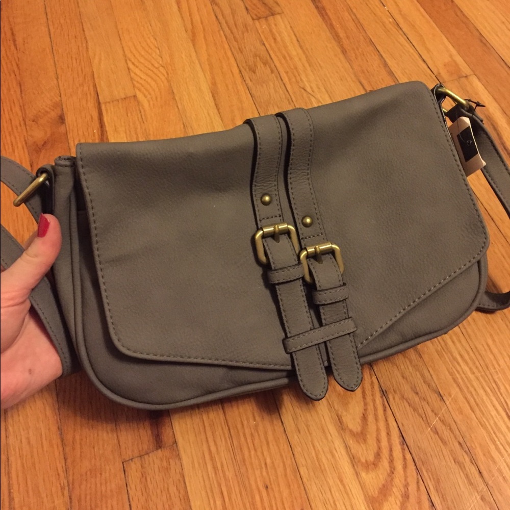 Grey Faux Leather Merona Crossbody - NEW