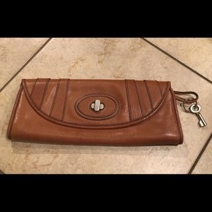 Fossil Fifty Four large leather cognac clutch EUC