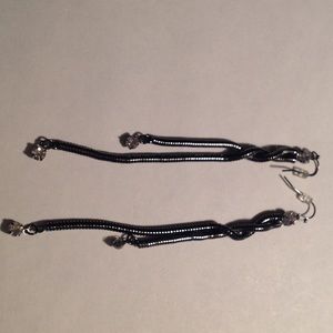 Black Dangle earrings with 3 rhinestones wired