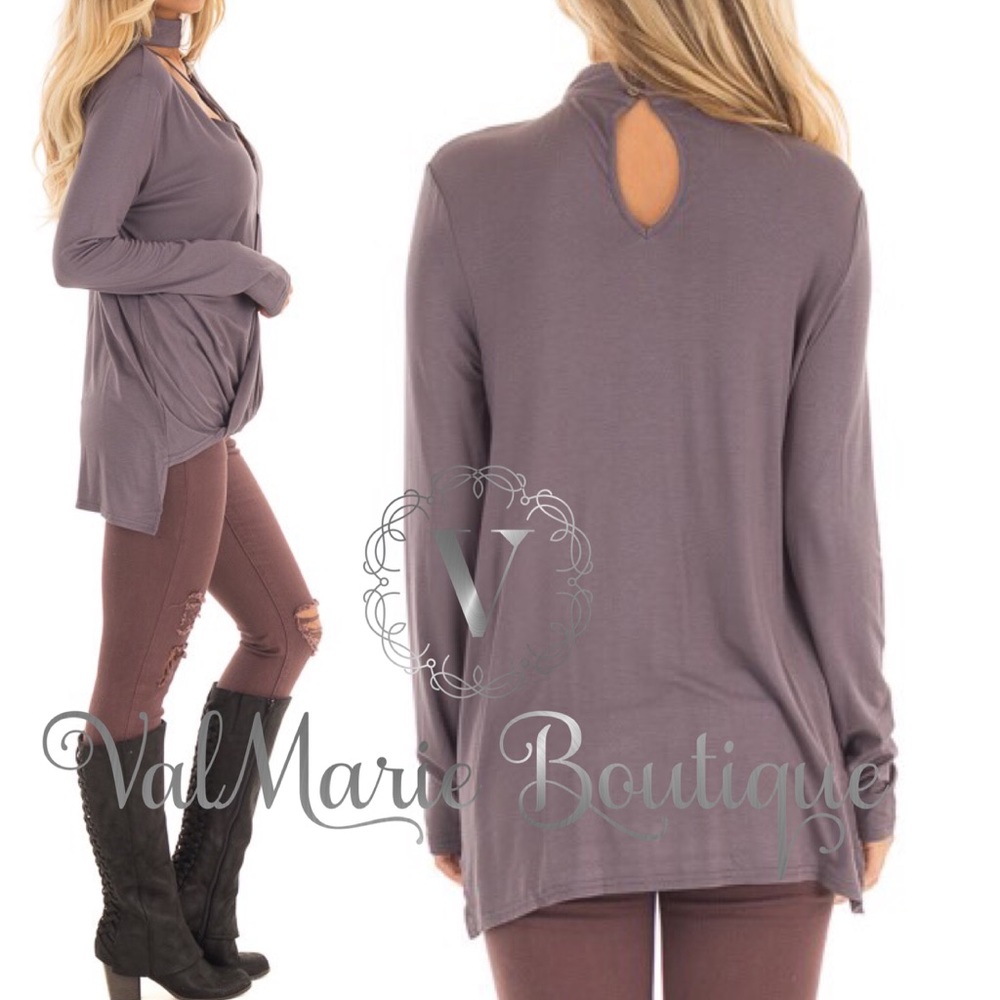 SZ S LAST 1- Charcoal Criss Cross Surplice Top - Picture 2 of 2