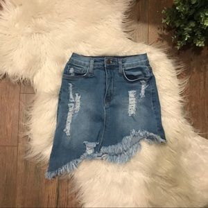 Asymmetrical Distressed Denim Skirt