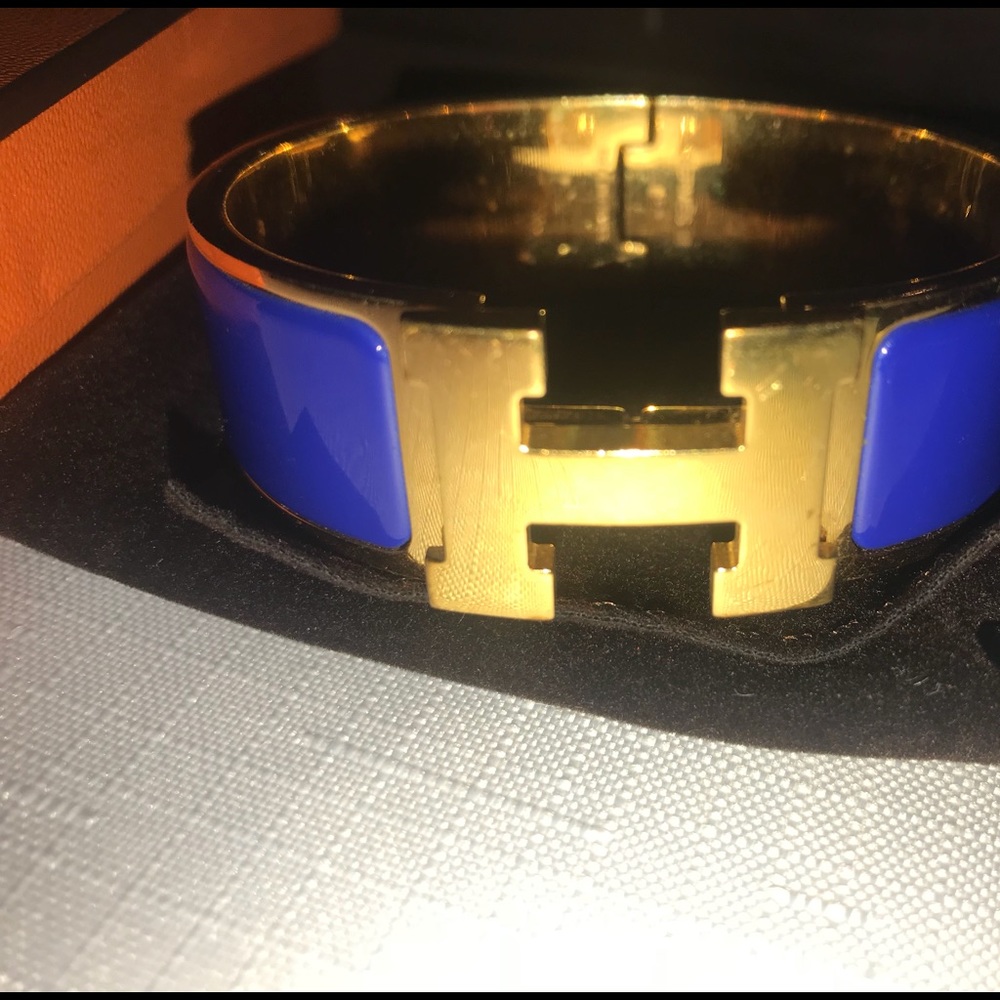 Hermes Gold Bangle Bracelet, Color Royal Blue