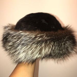 Genuine mink and silver fox fur hat by ZINMAN