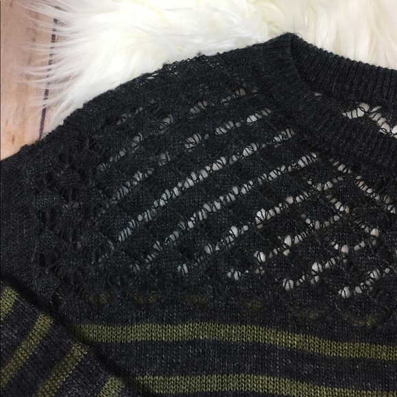 LOFT | Light Knit Striped Gray Green Sweater Large - Picture 3 of 8