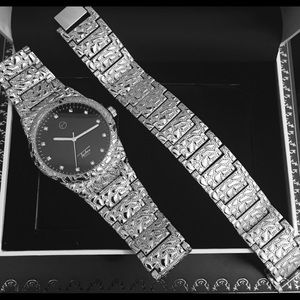 Men’s Silver Finished  Lab Diamond Watch&Braclet