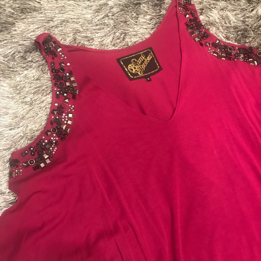Soul Revival Beaded Cold Shoulder Tunic Top M