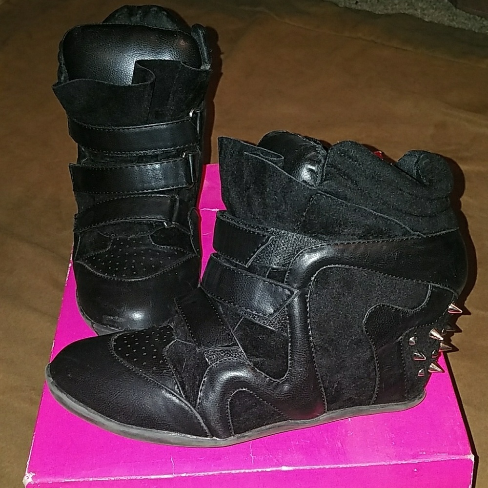 Black/Black Spiked Wedge Sneakers