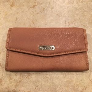 NEW Fossil tan leather snap close flap wallet
