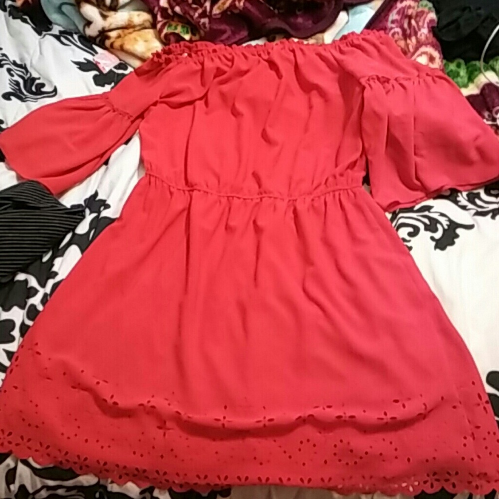 Red off the shoulder dress