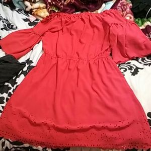 Red off the shoulder dress