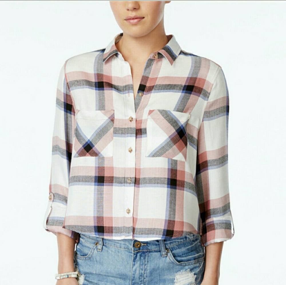 Polly & esther Plaid Cropped Shirt