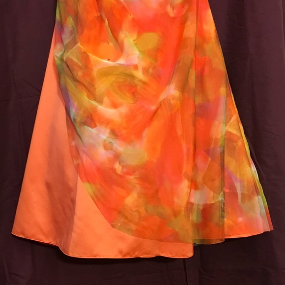 David’s Bridal Orange Watercolor Prom Dress - Picture 4 of 8