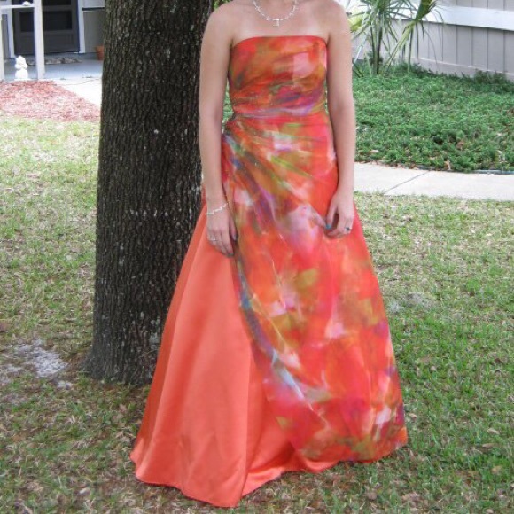 David’s Bridal Orange Watercolor Prom Dress - Picture 8 of 8