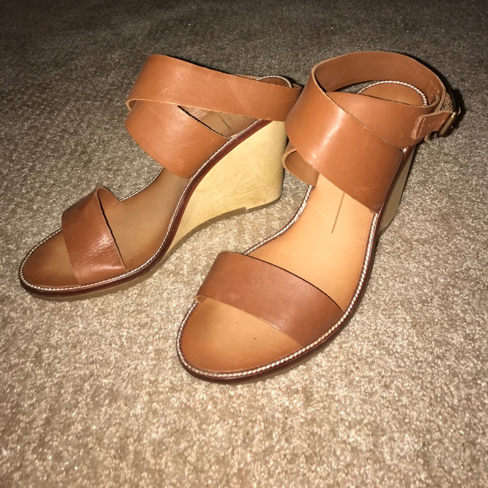 Dolce vita wood and leather wedge sandal