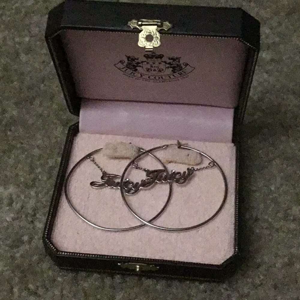 Juicy Couture silver hoop earrings says Juicy