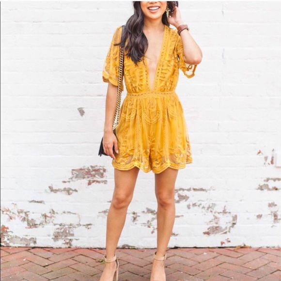 Honey Punch Pants - Marigold lace romper