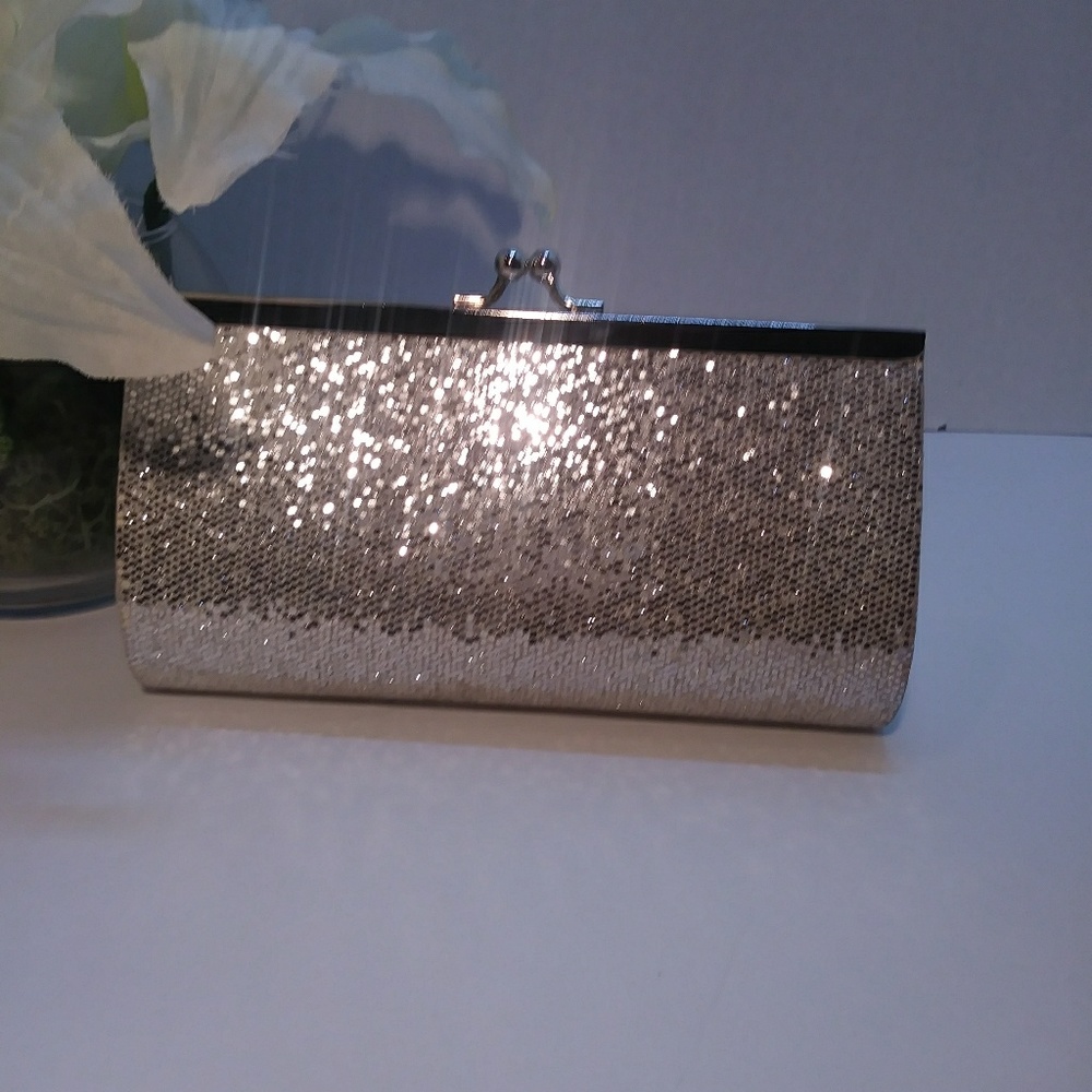 Silver sparkle clutch