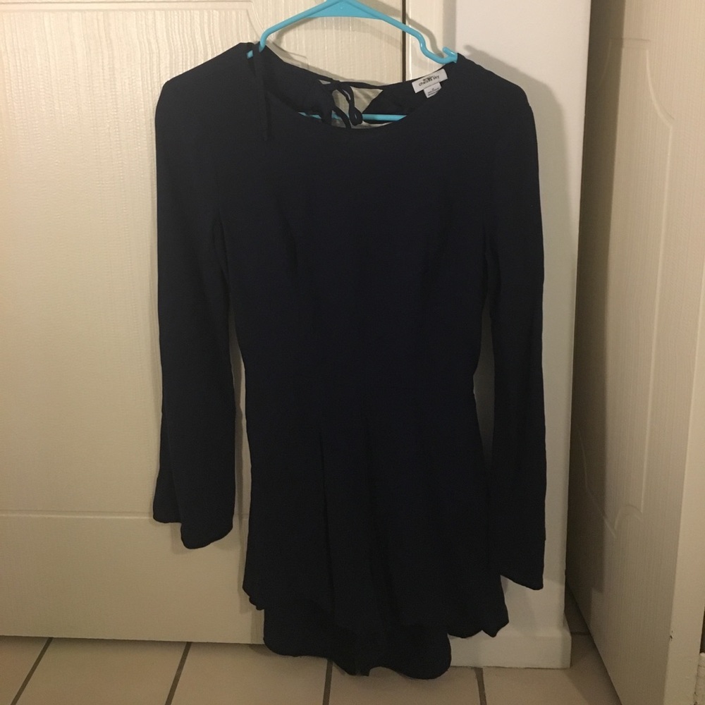 Chelsea sky navy open back ruffle romper