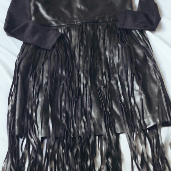Black pleather/fringed mesh dress - never worn - Picture 2 of 3