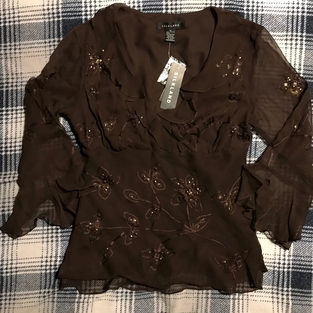 NWT Silkland Brown Blouse Size M