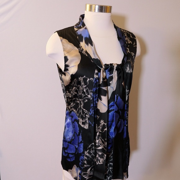 Elie Tahari blue & black sleeveless blouse - Picture 2 of 7