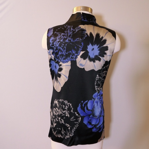 Elie Tahari blue & black sleeveless blouse - Picture 4 of 7