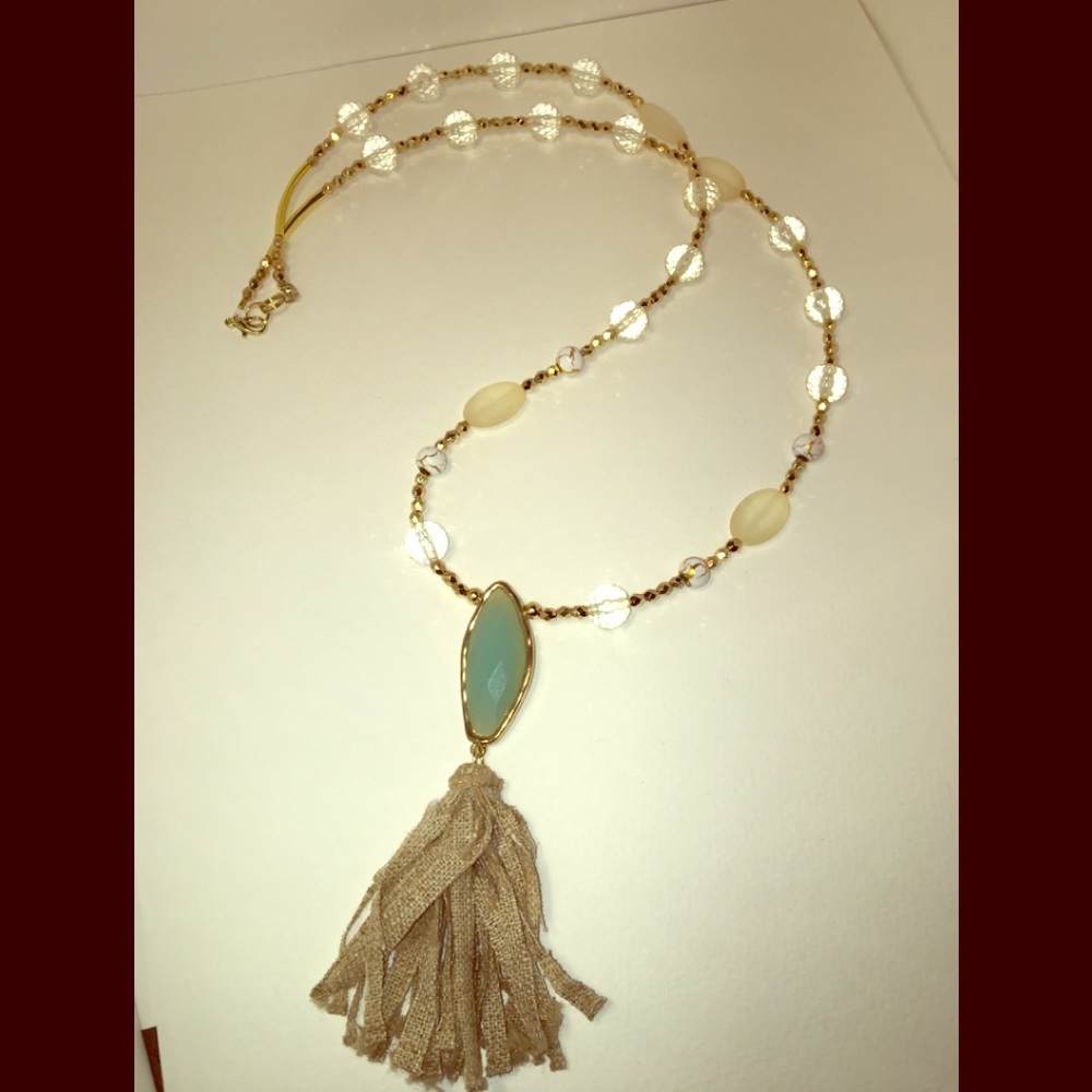 Tassel gemstone & crystal bead necklace