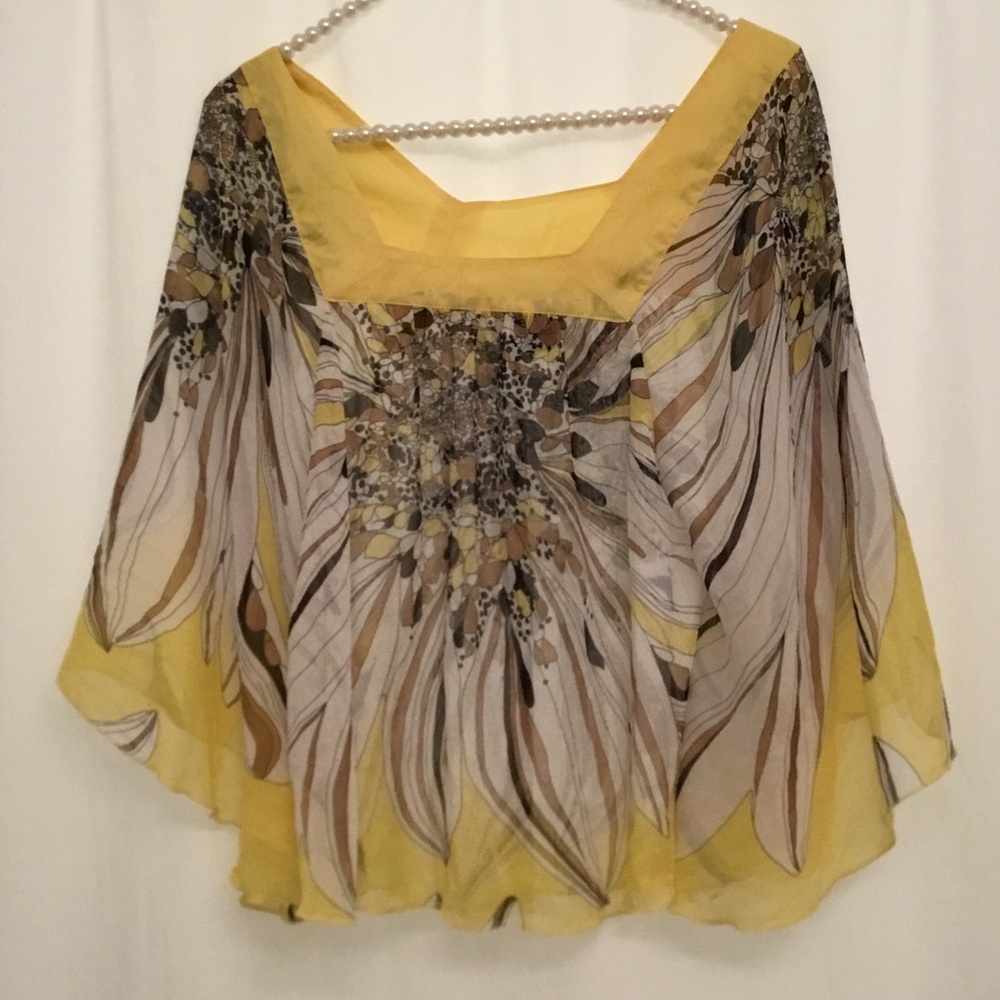 Dots Square Neck Flowy Blouse Top White Yellow