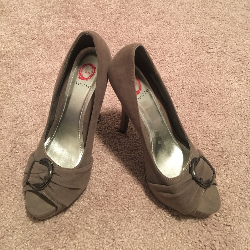 Gray suede peep toe heels 7