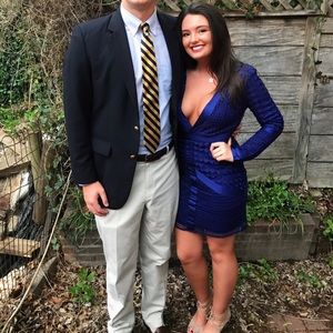 Missguided Navy Lace Plunge Bodycon Dress