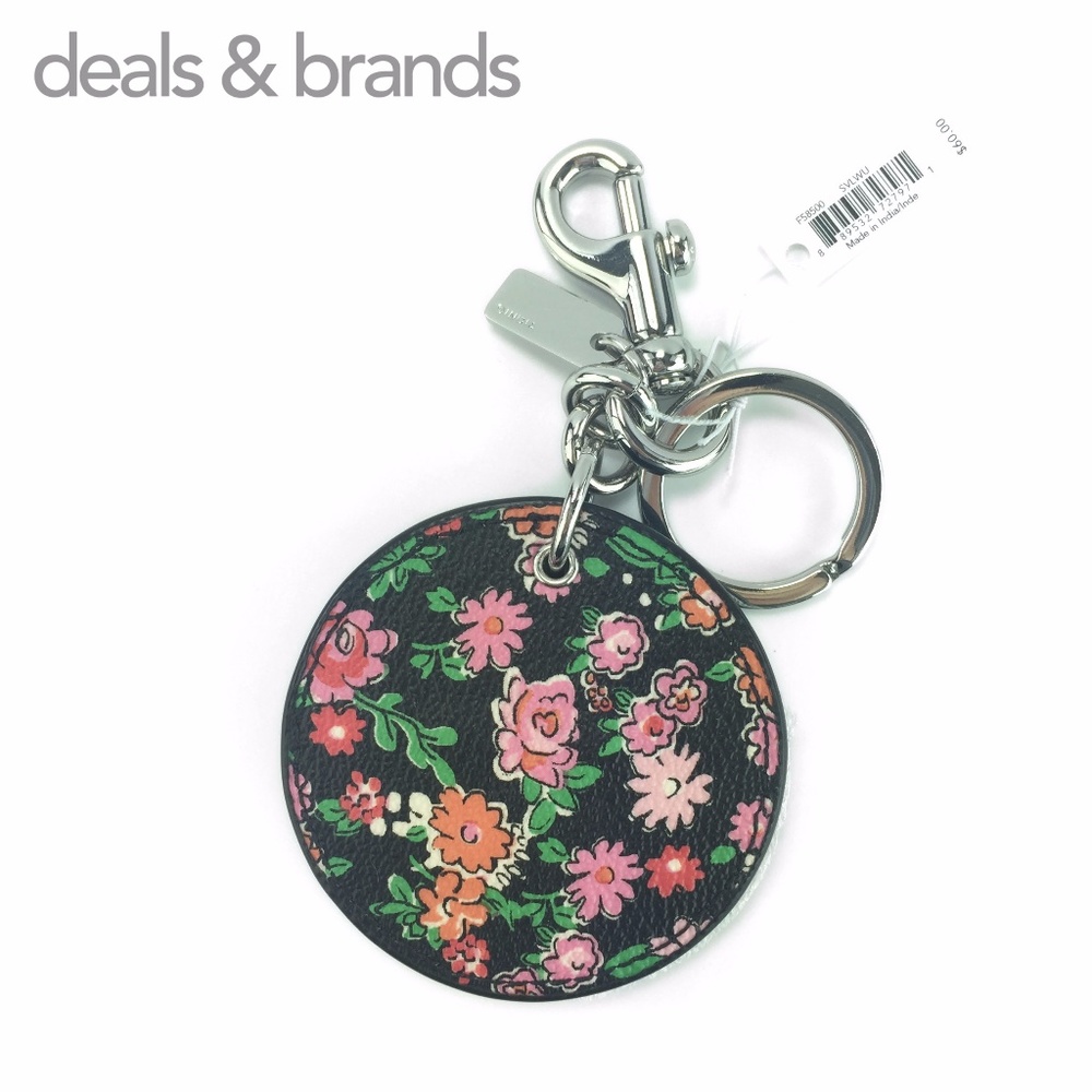 NWT COACH Floral Disc Mirror Bag Charm Key Ring
