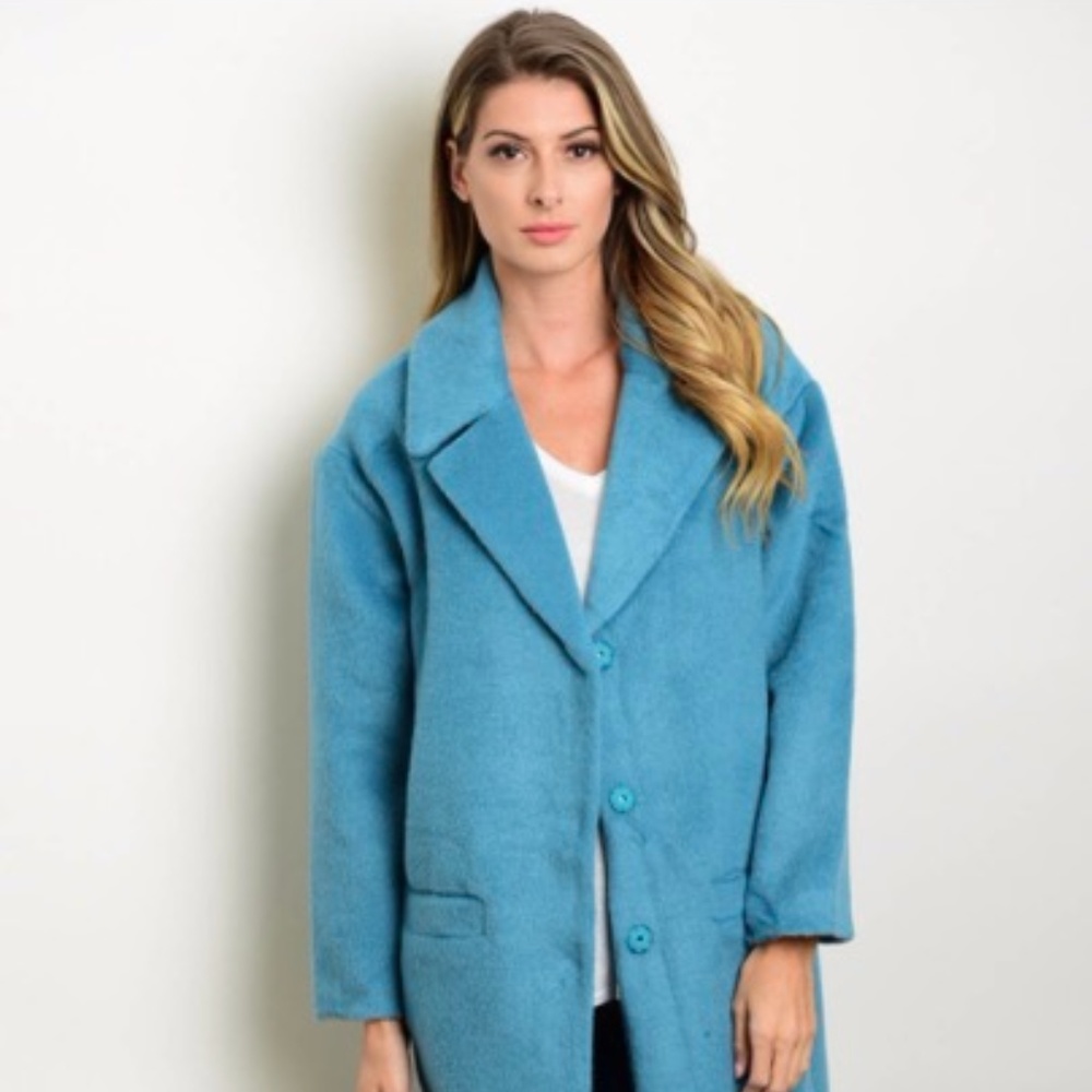 NWT COLLARED POCKET DETAIL CLOSURE FRONT COAT TEAL