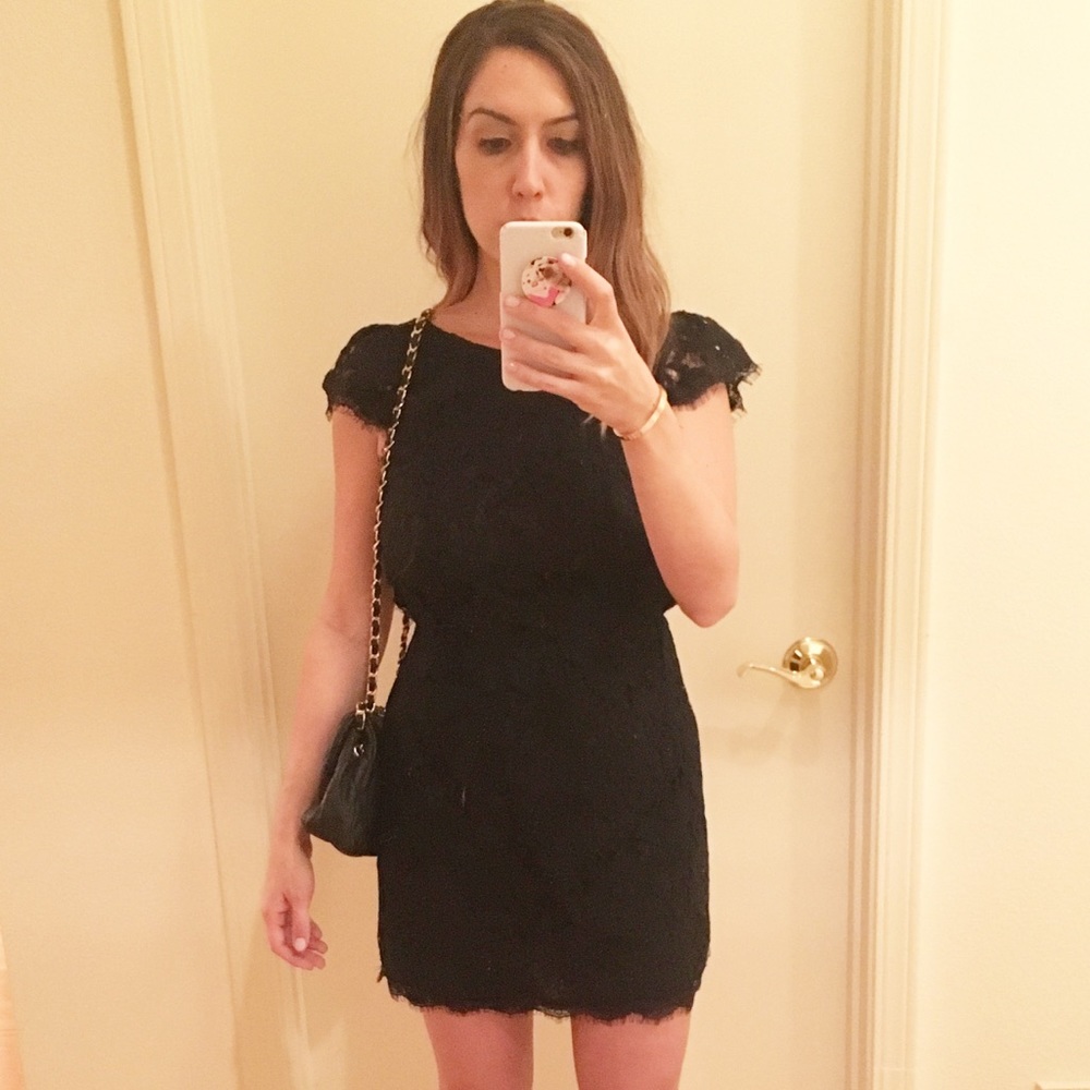 Black lace cropped sleeved dress