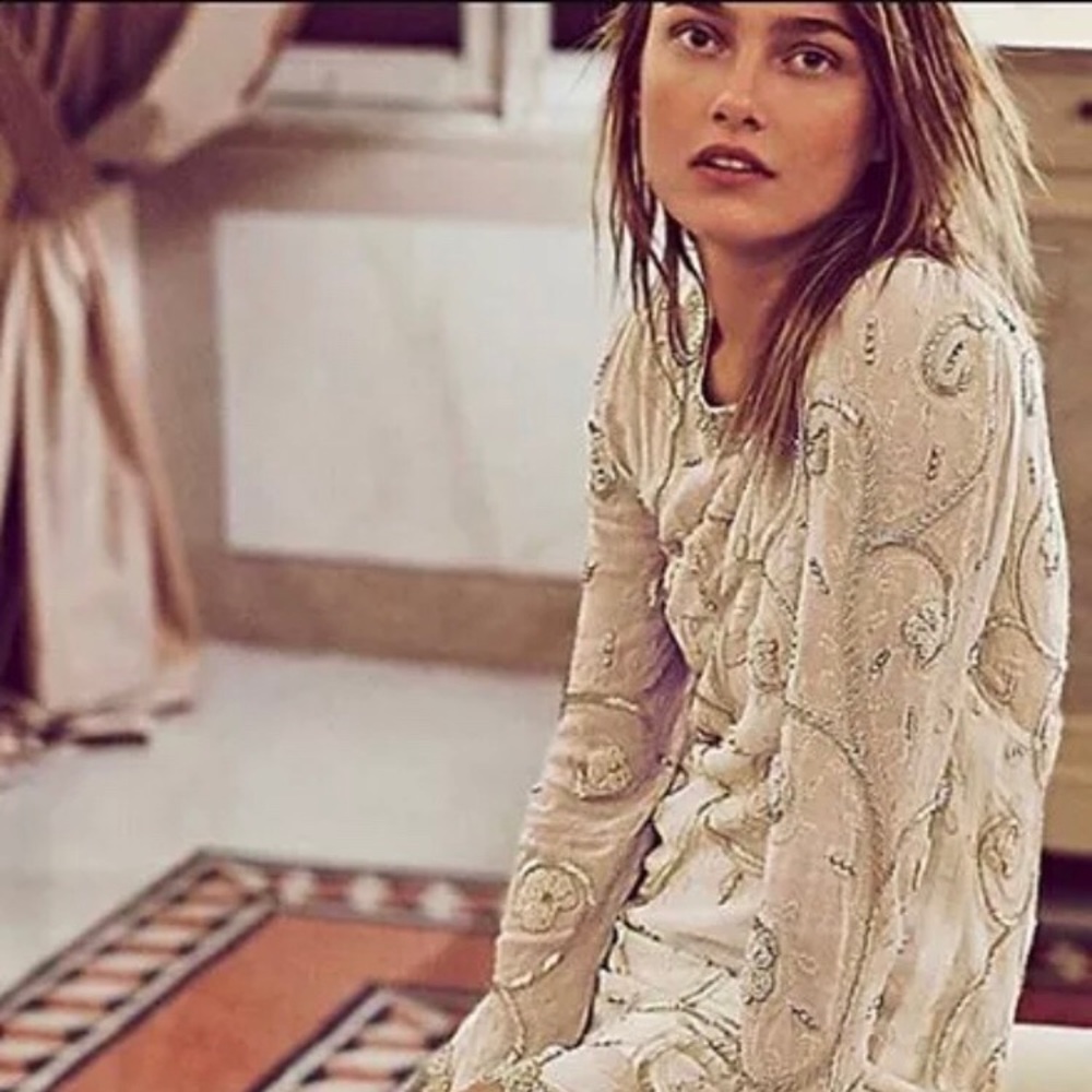 Free People Silver Curling Vine Beaded Shift Dress