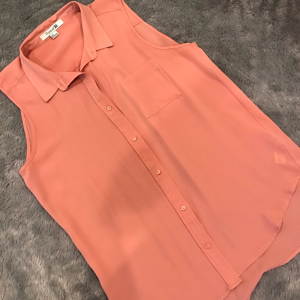 Forever 21 Peach Sleeveless Button Up Blouse