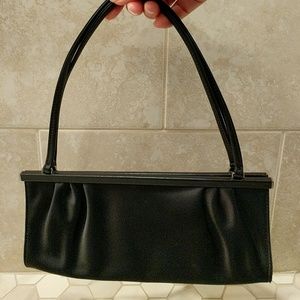 Black Satin Clutch w/ Leather Straps