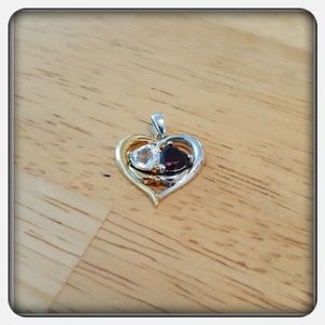 NWOT Genuine Garnet & White Topaz Heart Pendant