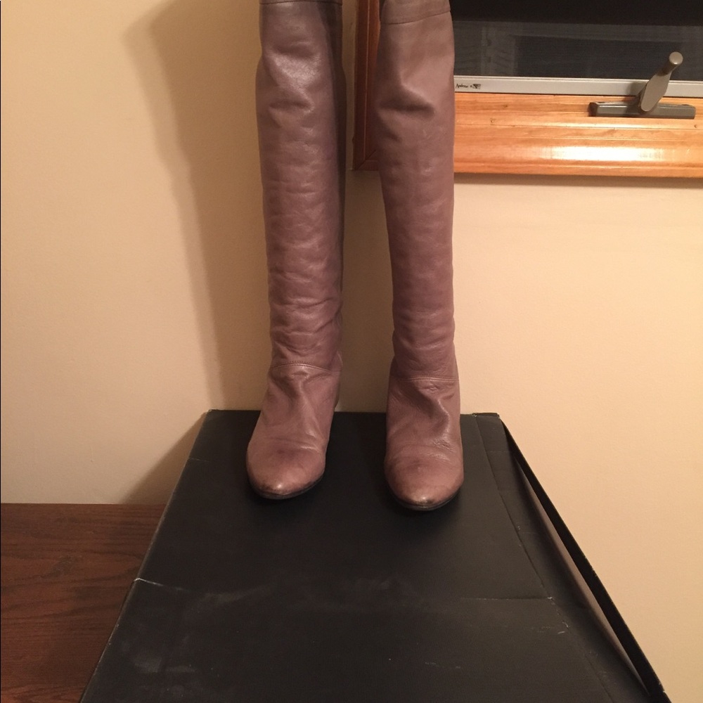 Pour La Victoire Over The Knee Grey Leather Boots