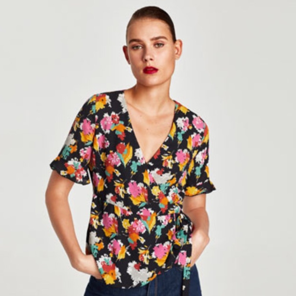 NWT Zara Floral Cross Top Blouse