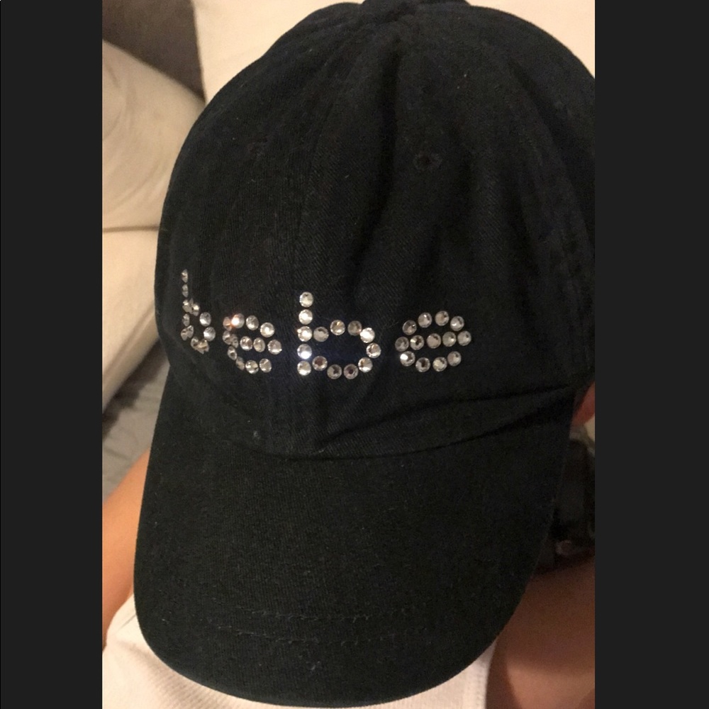 bebe Black with Silver Rhinestones Cap